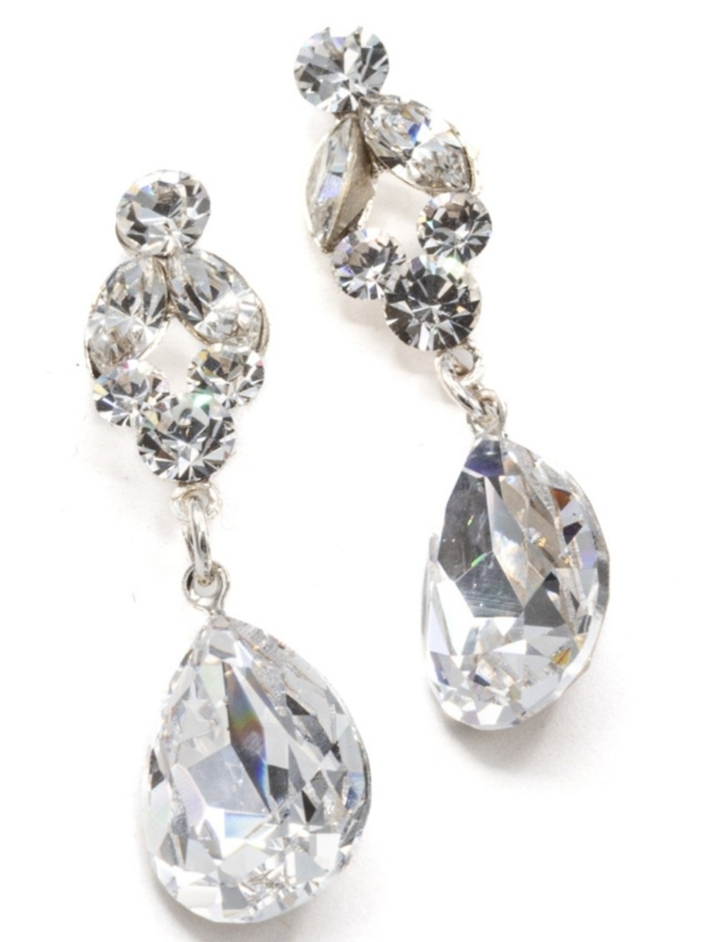 Clear Crystal Teardrop Dangle Earrings - Sparkling Silver Tone